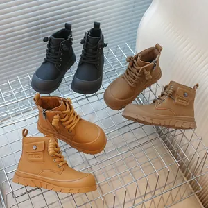 Bottines Martin pour Enfants Mode en Cuir Microfibre Bottes de Neige d'Hiver pour Garçons Filles Confortables Antidérapantes avec Fermeture Éclair Latérale Bottines