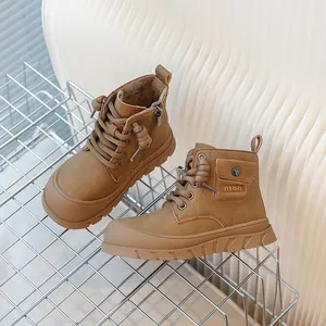 Bottines marron pour enfants en cuir avec poche latérale et semelle antidérapante