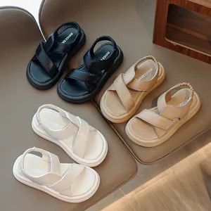 Sandali Estivi per Bambini Ragazze Ragazzi Cinturino Incrociato Scarpe da Spiaggia Plateau Antiscivolo Suola Morbida Pelle PU Punta Aperta