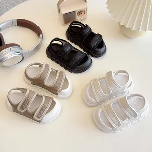 Kids Girls Summer Sandals Quilted Double Velcro Straps PU Leather Beach Shoes Anti Slip Thick Sole Toddler Fashion Sandals