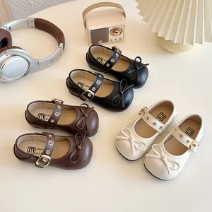 Mädchen Mary Jane Prinzessin Schuhe Mit Schleife Weiche Sohle PU Leder Halbschuhe Für Kleinkinder Kinder Party Hochzeit Flache Schuhe