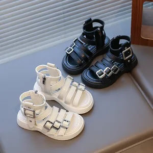 Girls Roman Sandals Summer Fashion Thick Sole Kids Gladiator Shoes Metal Buckle Side Zipper Beach Princess Sandals