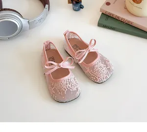 Détails de chaussures Mary Jane roses en dentelle pour fille avec nœud élégant