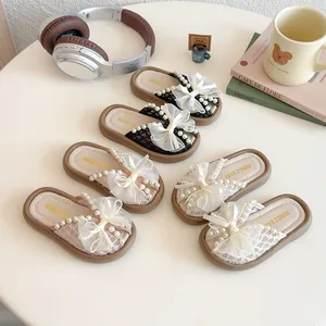 Chaussons d'été pour Filles avec Künstliche Perles et Nœud en Maille Sandales Princesse Respirantes pour Enfants de Plage en Plein Air