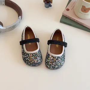 Sparkly girls' Mary Jane shoes with sequins and elastic straps for spring wear