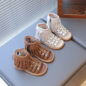 Sandales Gladiateur à Gland Bohême pour Filles Chaussures de Gladiateur à Franges Avec Rivets Semelle Souple Été