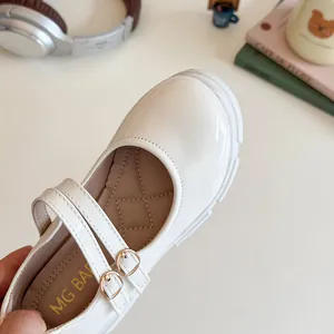 Weiße Lackleder Mary Jane Schuhe für Mädchen mit Doppelriemen und dicker Softsohle