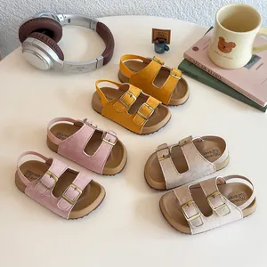 Sandales à Double Boucle pour Enfants Filles Semelle Souple Chaussures d'Été Décontractées en Cuir PU Antidérapant Plage