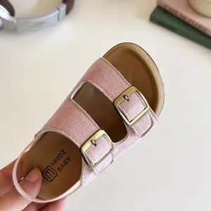 Sandales en cuir rose pour fillettes avec double bride ajustable et semelle souple été