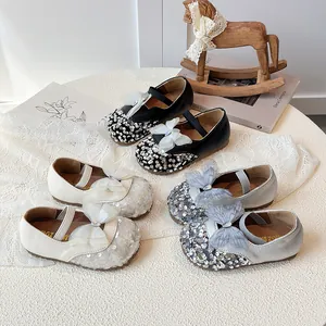 Girls Sequin Bow Princess Shoes Mary Jane Flats For Kids Toddlers Wedding Party Dress Shoes Sweet Soft Sole Footwear