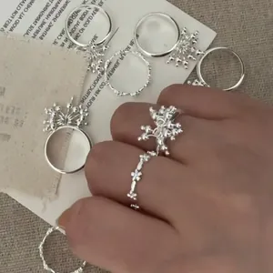 Vintage Elegant S925 Sterling Silver Flower Open Ring For Women Fireworks Cluster Round Bead Adjustable Finger Ring Fashion Jewelry Gift