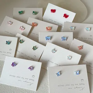 Bunte Aurora Harz Schmetterling Schleife Ohrstecker Mit 925 Sterling Silber Ohrstecker-Stift Damen Mode Schmuck Geschenk