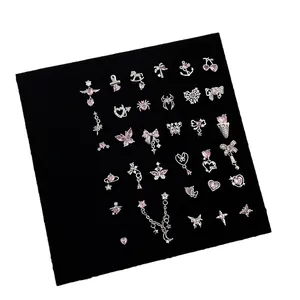 Pink zircon bow heart screw back stud earrings set with butterfly and cross charms