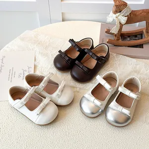 Toddler Girls Mary Jane Princess Shoes Double Bowknot Decor Soft Sole Breathable PU Leather Flats Party Dress Shoes