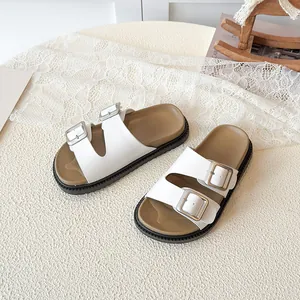 Summer kids hollowed sandals with double silver buckles and stylish chunky soles