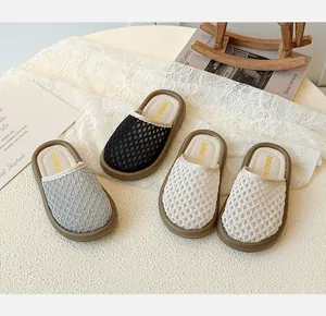 Close-up of girls hollow mesh sandals in four colors with breathable woven texture