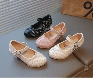 Drei Farben glitzernde Strass-Mary-Jane-Schuhe für Mädchen mit niedrigem Blockabsatz