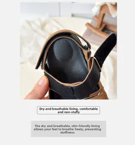 Detail of children's sandals featuring breathable lining and soft Velcro heel strap