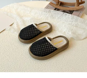 Detailed view of kids princess lace hollow clogs with breathable mesh and anti-slip sole