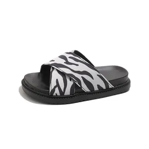 Kids zebra print cross strap slippers with thick black non-slip soles for summer