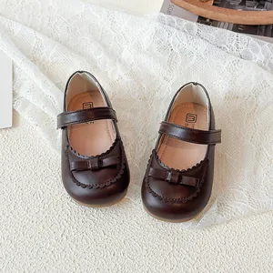Dunkelbraune Mädchen Mary Jane Schuhe mit Schleife und Wellenkante für Kinder