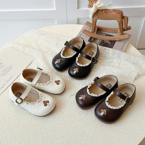 Mädchen Mary Jane Schuhe Pilz Stickerei Spitze Kleinkind Prinzessin Flache Schuhe PU Leder Rutschfeste Fußbekleidung Für Den Alltag