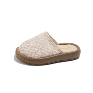Breathable hollow mesh princess style flat slippers for girls with anti-slip thick soles