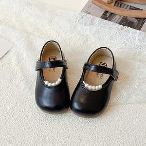 Chaussures Mary Jane noires pour filles avec bride en perles et semelle souple