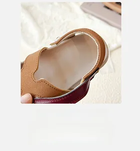 Detailed close-up of breathable leather lining and stitching on kids open-toe sandals