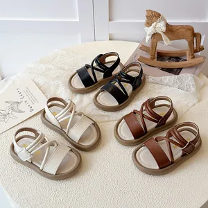 Girls Princess Sandals Summer Fashion Korean Version Open Toe PU Leather Kids Sandals With Velcro Closure Comfortable Anti-slip Beach Shoes