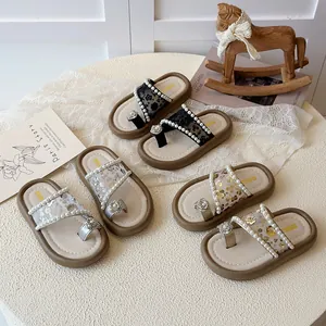 Sandales de Princesse pour Filles Avec Paillettes Scintillantes Fausses Künstliche Perles Fleur en Strass Anneau d'Orteil Semelle Souple Chaussures de Fête Enfant