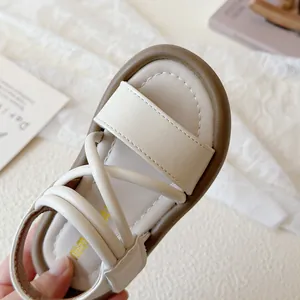Elegant cream white strappy summer sandals for girls with brown rubber sole