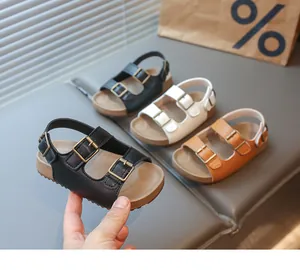 Sandales pour enfants avec sangle réglable et semelle EVA en noir, blanc et marron