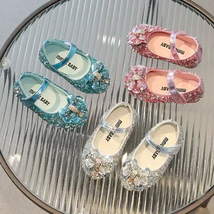 Girls Princess Shoes Sequin Bowknot Mary Jane Flats For Party Wedding Performance Fashionable Soft Sole Non-Slip Children Shoes