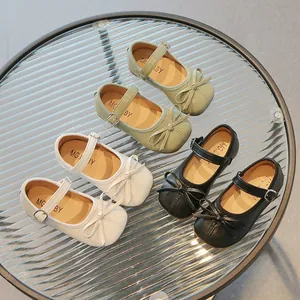 Chaussures Mary Jane Princesse pour Filles Avec Nœud en Cuir PU Semelle Souple Ballerines pour École Fête Décontracté Enfants