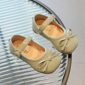 Chaussures Mary Jane fille vert menthe avec nœud élégant et semelle souple pour printemps