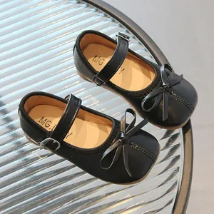 Chaussures Mary Jane noires pour filles avec nœud et bride à boucle pour le printemps