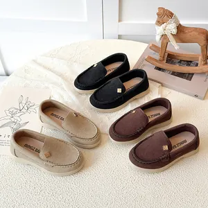 British Style Kids Loafers For Boys Girls Slip On Soft Sole Casual Flat Shoes With Metal Buckle Spring Autumn Moccasins