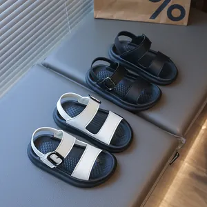Sandali Estivi da Bambina con Punta Aperta Minimalisti in Pelle PU Scarpe da Spiaggia con Fibbia in Metallo Suola Morbida Casual