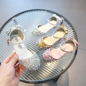Glitzernde Prinzessinnen-Schuhe für Mädchen mit Schleifen in Silber Gold und Rosa
