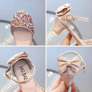 Rosa Pailletten Prinzessinnenschuhe für Mädchen mit Schleife und Strass für Vorführungen