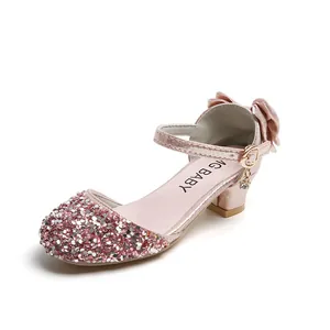 Funkelnde rosa Mädchen Pailletten Prinzessinnen Schuhe mit Riemchen und Samtschleife