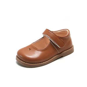 Chaussures Mary Jane classiques en cuir marron pour enfants avec bride auto-agrippante