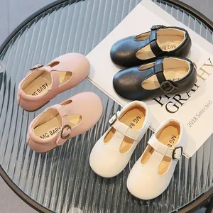 Chaussures Mary Jane roses, noires et blanches pour fillettes avec boucle rétro