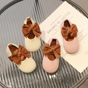 Mädchen Mary Jane Schuhe Flyknit Satin Schleife Prinzessin Flats Weiche Gummisohle Klettverschluss Kleinkinder Süße Schuhe
