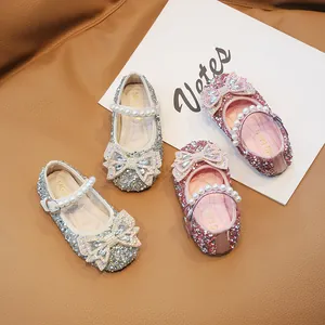 Zapatos de Princesa para Niñas Con Lazo de Strass y Perlas Mary Jane Zapatos con Brillantina para Fiesta y Boda