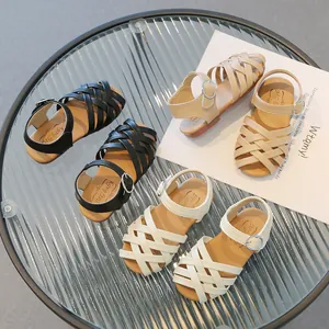 Sandali Intrecciati Estivi per Bambina Suola Morbida Punta Aperta Scarpe da Spiaggia Casual con Cinturino a Fibbia