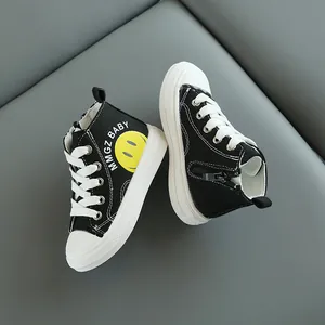 Scarpe alte in tela per bambini con motivo smile e cerniera laterale comoda