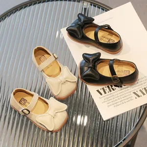 Girls Princess Mary Jane Shoes Bowknot Hook And Loop Soft Sole Toddler Little Kids Dress Party Flat Shoes Black Beige