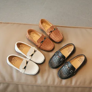 Mocassins pour Enfants en Cuir PU à Texture Tissée Style Coréen Chaussures Décontractées pour Garçons Filles Avec Mors en Métal